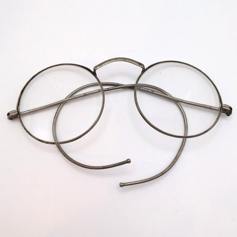 Antique Willson Spectacles Wire Frame Round Safety Glasses Silver Tone Metal